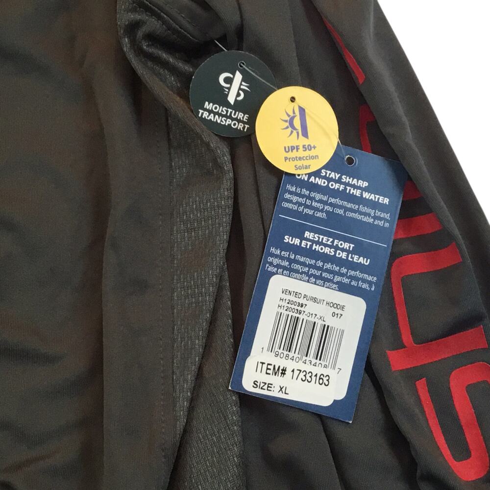 HUK Fishing Hoodie Performance Fabric Gray Red Size X-Large - Picture 4 of 7